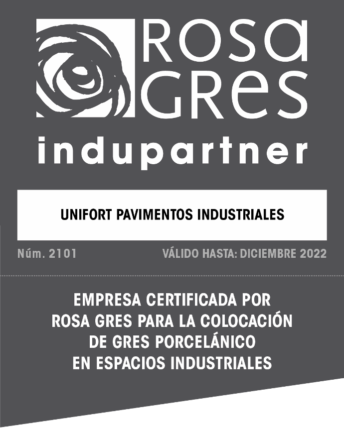 Certificació oficial d'InduPartner de Rosa Gres per a Paviments UNIFORT.